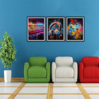 Novatique 3Pcs Cool Gaming Wall Art Graffiti Gamepad Headphone Canvas Prints Colorful Video Gamer Watercolor Posters for Boy Room,12" x 16" x 3Pcs