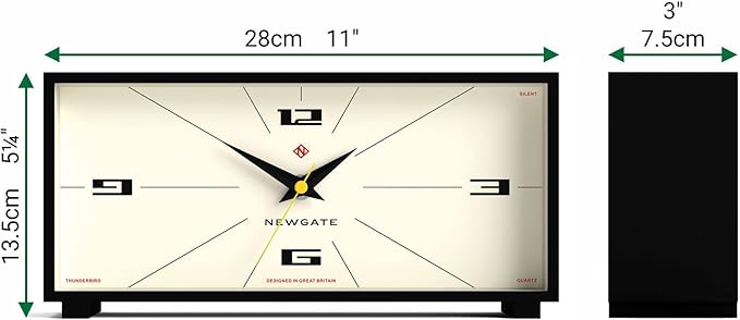 NEWGATE® Thunderbird Desk Clock | Retro Contemporary Rectangular Design | Black | Modern mid Century Style for Desk, Mantel, Table top or Shelf