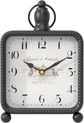 Vintage Black Table Clock on Stand, Desk and Shelf Decor Clock, French Rustic Style Mantel Clocks for Farmhouse, Living Room, Bedroom, Bedside, Gift (8.5" H x 5.5" W)