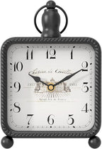 Vintage Black Table Clock on Stand, Desk and Shelf Decor Clock, French Rustic Style Mantel Clocks for Farmhouse, Living Room, Bedroom, Bedside, Gift (8.5" H x 5.5" W)