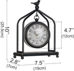 SOFFEE DESIGN 7.5'' x 10'' Mantel Clock Iron Tower Frame, Creative Bird Ornament Tabletop Clock, Silent Clock with Hollow Carved Back Cover for Home Decor, Black