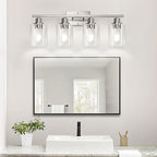 4-Light Bathroom Light Fixtures, Vanity Light with Clear Glass Shades, Brushed Nickel Bathroom Light Fixtures Over Mirror, Modern Bathroom Wall Lamp for Mirror Living Room Cabinet Bedroom
