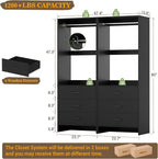 Aheaplus Closet System Closet Organizer, Wood Closet Organizer System, Walk-in Closet or Small Closets Wardrobe, Clothes Rack with Hanging Rods, 4FT Closets, Set of 2, Black