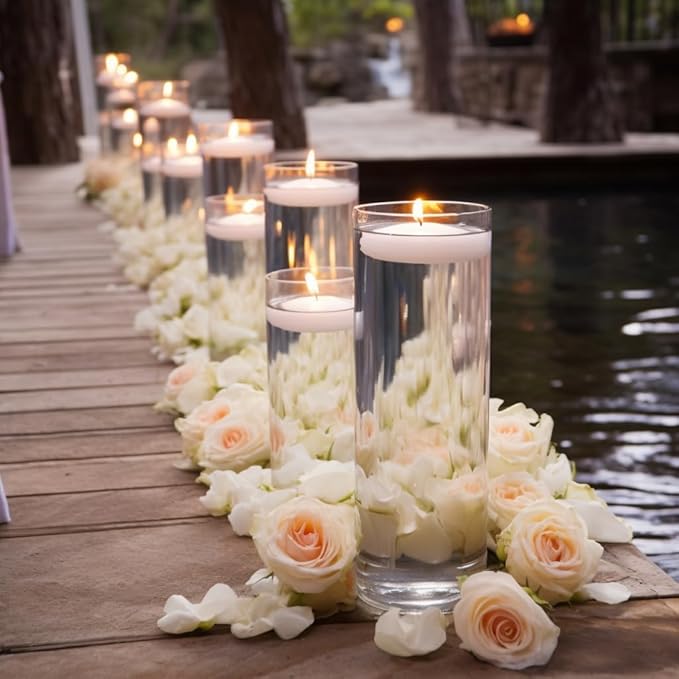 3 inch White Floating Candles, 24 Packs Unscented Floating Candles for Centerpieces-10 Hours Burn Time- 3” Floating Halloween Candle for Cylinder Vases, Pool, Wedding, Party