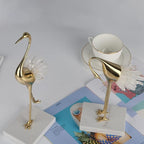 suruim Elegant Gold Crane Bird Statues with Crystal Tail Accents, Decorative Brass Figurines for Home Decor (White C)