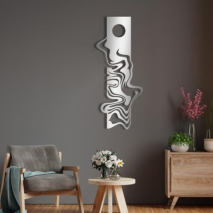 yumcake Modern Metal Wall Decor, Abstract Metal Wall Art, Modern Wall Decor, Abstract Wall Sculpture, Office Living Room Decor, Surprise Gift (Silver, 48 x 20 inches / 121 x 50 cm)