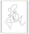 Minimalist Couple Art Wall Art Print Couple Kiss Abstract Line Drawing, Gallery Quality 11"x14" White Framed, Abstract Love Aesthetic Decor Bedroom Living Room