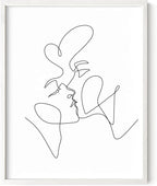 Minimalist Couple Art Wall Art Print Couple Kiss Abstract Line Drawing, Gallery Quality 11"x14" White Framed, Abstract Love Aesthetic Decor Bedroom Living Room