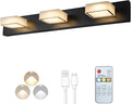 Megastar Rechargeable Battery Operated Vanity Light, Remote Control, 3CCT, 60W Equivalent Acrylic Matte Black Bathroom Vanity Lights Over Mirror, 3 Lights,Non-Hardwired/Power Outage,21.6Inch