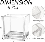 Square Flower Vases Set of 9, 3"x 3"x 3" Glass Vases for Centerpieces, Clear Vase for Flowers, Small Vase for Wedding, Party, Home Office Decoration