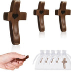 Handmade 3Pcs Pocket Wooden Cross Fidget with Organza Bags - Stress Relief Cross My Heart for Christian, Religious Easter Day Gifts