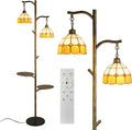 beaysyty Tiffany Style Stained Glass Retro Floor Lamp with Tray, Dimmable Floor Lamps, Custom Color Temperature Standing Lamp for Living Room and Bedroom,Painted Bronze