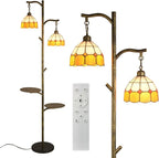 beaysyty Tiffany Style Stained Glass Retro Floor Lamp with Tray, Dimmable Floor Lamps, Custom Color Temperature Standing Lamp for Living Room and Bedroom,Painted Bronze