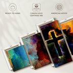 Elephant Stock Colorful Cross Wall Art Multi Piece Canvas - 5 Panel Christian Pictures Decor - Digital Design Canvas Print - Christian Wall Decor - 74" X 34"