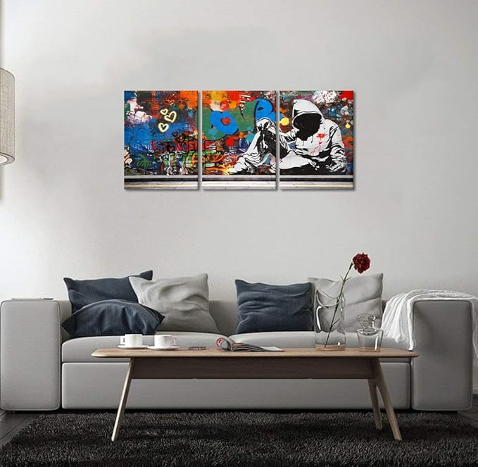 Novatique Graffiti Wall Art Banksy Canvas Wall Art Cool Art Wall Decor Abstract Graffiti Painting Artwork for Bedroom Living Room, 12" x 16" x 3Pcs
