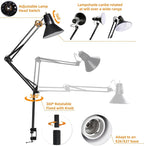 LED Desk Lamp With Clamp for Home Office, Eye-Caring Clip on Light with Adjustable Extra Tall Metal Swing Arm, High Intensity Clamp w/A19 E26 Bulb for Working Reading, 3000k Table Lamps Warm Light