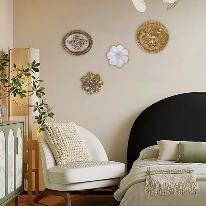 S-MANTIS Vintage Wall Sculpture,Antique Pediment,Hallway Wall Art,Hand Painted Flower Wall Decoration Accent Artworks for Indoor Kitchen Bedroom Living Room Office Outdoor Garden Patio (White)
