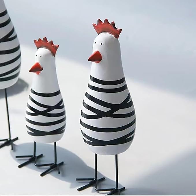 3PCS Wood Chicken Rooster Decor Figurines Set Farmhouse Rustic Home Office Decor