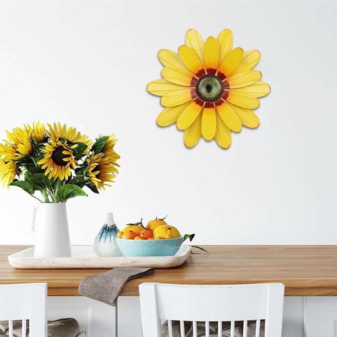 YEAHOME Sunflower Garden Decor, 11'' Metal Flower Wall Decor, Yard Hanging Wall Art Decorations for Kitchen, Bathroom, Living Room, Spring Boho Art for Indoor Outdoor