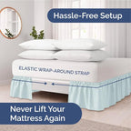 Wrap Around Dust Ruffle Bed Skirt - Ice Blue - for King Size Beds w/ 12 Inch Drop - Easy Fit Elastic Strap - Adjustable Pleated Bedskirt w/Brushed Fabric - Wrinkle Free - for Women, Men, Kids & Teens