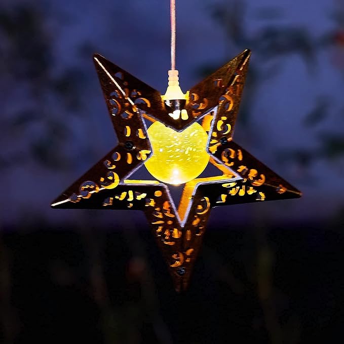 Tryme Solar Wind Chimes Star Wind Chime Warm LED Hanging Solar Lights Unique Garden Decor Memorial Thanksgiving Gifts for Mom Grandma Sister Home Party