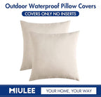 MIULEE Pack of 2 Decorative Outdoor Solid Waterproof Throw Pillow Covers Euro Sham Faux Linen Garden Farmhouse Cushion Cases for Patio Tent Balcony Couch Sofa 24x24 Inch Beige