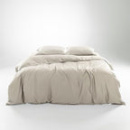 Olive + Crate Tencel Eucalyptus Cooling Duvet Cover Set - Hypoallergenic, Lyocell Tencel Duvet Cover - Soft, Temperature Regulating with Hidden Button Closure & Corner Ties - Oversized King, Beige