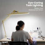 Neatfi XL Nail Desk Lamp with Clamp, 2200 Lumens, 20-Inch Wide Head, Dimmable 4 Levels, 6500K, LED Task Light for Manicure Table, Crafts, Workbench, Office (Non-CCT, Gold)