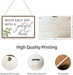 Begin Each Day With A Grateful Heart Sign Wood Plaque Wall Decor,Grateful Sign Wooden Hanging Wall Pediments for Home Office Front Door Wall Decor