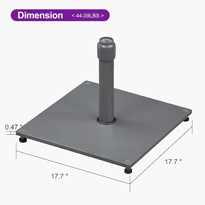 PURPLE LEAF Patio Umbrella Base Stand AT4020 Market Table Weighted Base Outdoor Heavy Duty Square Steel Plate Stand 44 LBS Black