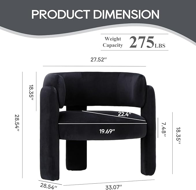 COLAMY Modern Velvet Accent Chairs Set of 2, Upholstered Barrel Chairs, Comfy Side Arm Chairs with 3 Legs for Living Room, Bedroom, Reading, Black
