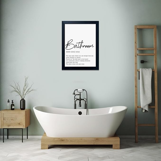 Black and White Bathroom Rules Print Framed Bathroom Pictures Wall Decor Art Modern Canvas Artwork for Guest Toilet Washroom
