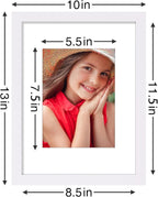 Vittanly 9x12 Picture Frames Set of 9, Shatter Resistant Plexiglass, Display 6x8 Pictures with Mat or 9x12 without Mat, Photo Frames for Wall or Tabletop, Engineered Wood, White
