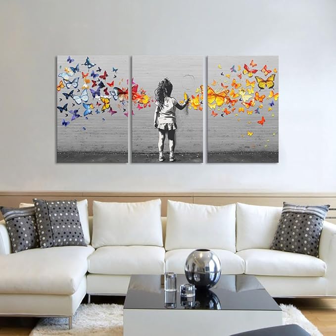 Novatique Banksy Canvas Wall Art Large Graffiti Wall Art Abstract Butterfly Graffiti Poster Modern Street Pop Art Canvas Painting for Bedroom Living Room,24”x 36”x3Pcs