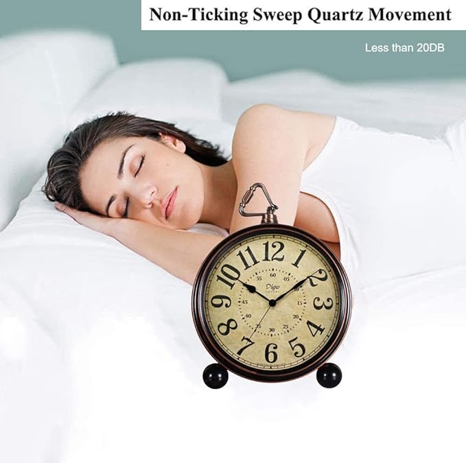 Maxspace 5.5 inch Black European Style Retro Silent Desk Alarm Clock Non-Ticking Whisper Battery Operated, HD Glass Face, Easy to Read for Indoor Decor
