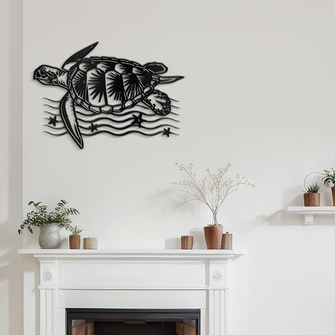 SIGNLEADER Metal Wall Art Decor Turtle Minimalist Modern Abstract Wall Sculpture Hangings Home Decoration for Living Room, Bedroom, Bathroom, Kitchen, Outdoor - 18" Black