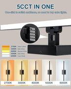 Bathroom Lighting Fixtures Over Mirror, 24 Inch 16W IP44 Black Modern Vanity Lights, 5CCT Adjustable (2700K–5000K), Dimmable LED Bathroom Lights, Dual-Sided, 180° Rotatable Angle, ETL
