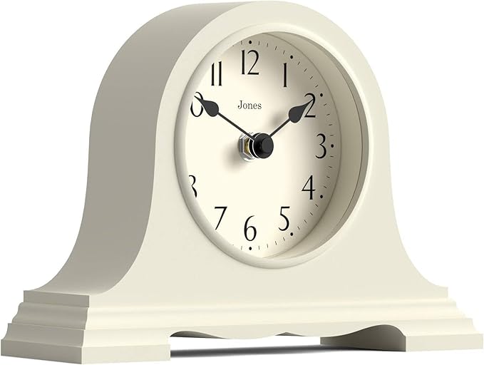 JONES CLOCKS® Speakeasy Mantel Clock | Classic Napoleon’s hat Design | Pale Cream | Contemporary Classic Style for Desk, Table, Shelf or Bedside