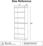Casaphoria 6 Tier Wooden Bookshelf, 82" H Tall Book Shelf with Adjustable Shelves, Wide Bookshelf with 16" Deep Storage Space for Living Room,Bedroom & Home Office