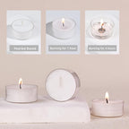 White Tealights Candles - 5 Hours Unscented Tea Lights Plant Wax Mini Votive with Cotton Wick for Home,Meditation,Pool,Wedding,Emergencies,Parties, Spas, 12pcs