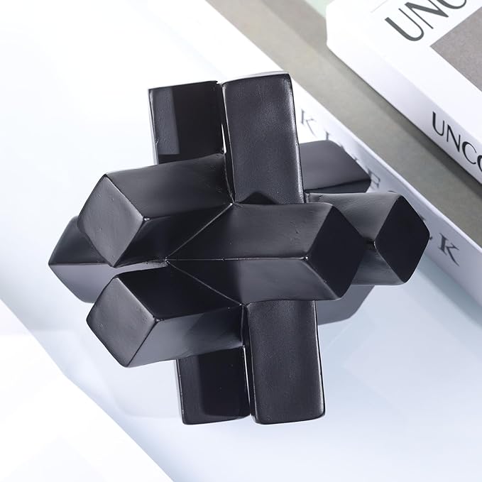 XMGZQ Black Knot Statue for Coffee Table Decor,Modern Minimalist Geometric Knot Sculpture and Figurines,Abstract Art Line Decorative Ornaments Knick Knacks for Shelves,Bookcase,Console,Tabletop,Entry