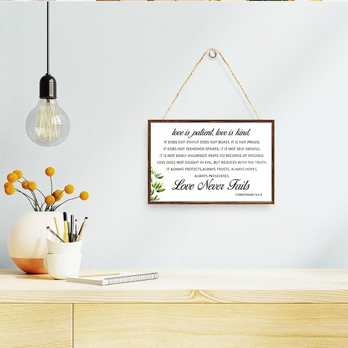 I Corinthians 13:4-8, Love is Patient Love is Kind Wood Sign, Scripture Wall Art Decor for Living Room, Religious Signs for Home, Positive Bible Verse Wooden Plaque