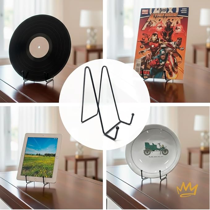 KINGDOM SOLUTIONS 8" 2-Pack Metal Stands Black – Book Stand – Sturdy Plate Holder for Art, Pictures, Books, Frames, and Decorative Displays