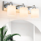 3 Light Modern Bathroom Light Fixtures Over Mirror, Chrome Vanity Lights for Bathroom Wall Sconces with Milky White Glass Shades, E26 Socket (Bulbs Not Included)