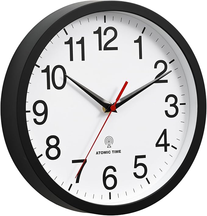 Atomic Wall Clock, Modern 14 Inch Battery Operated Wall Clocks, Analog Clock for Living Room, Office, Home, Bedroom, Kitchen, Bathroom(Black)