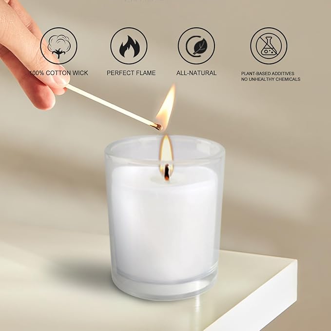 20 Pack Warm White Unscented Clear Glass Filled Votive Candles. Hand Poured Wax Candle Ideal Gifts for Aromatherapy Spa Weddings Birthdays Holidays Party (Warm White)
