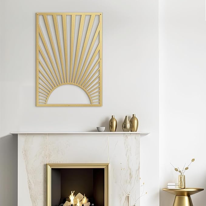 SIGNLEADER Metal Wall Art Decor Gold Shining Sun Minimalist Modern Abstract Wall Sculpture Hangings Home Decoration for Living Room, Bedroom, Bathroom, Kitchen, Outdoor - 36" Gold