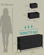 SONGMICS Dresser for Bedroom, Chest of Drawers, Steel, MDF, 5 Non-Woven Fabric Drawers, Storage Organizer Unit, Closet, Entryway, Ink Black and Ebony Black ULGS322B01S