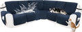 Reclining Sectional Couch Covers 100% Waterproof Velvet L Shape Recliner Couch Covers for Sofa Pets Washable Anti Slip Recliner Slipcovers with Pockets (5 Seat Sofa with 1 Console, Navy Blue)