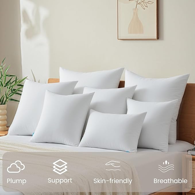 QUIETSEA 16x16 Pillow Inserts, 2 Pack Down Alternative Throw Pillow Inserts, Fluffy Soft Square Decorative Pillows for Bed, Couch and Sofa